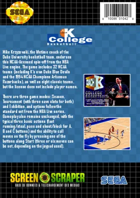 Coach K College Basketball (USA) box cover back